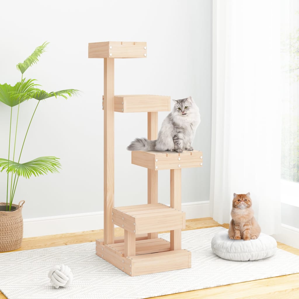 Klatretårn til katte af solid fyrretræ, 103 cm