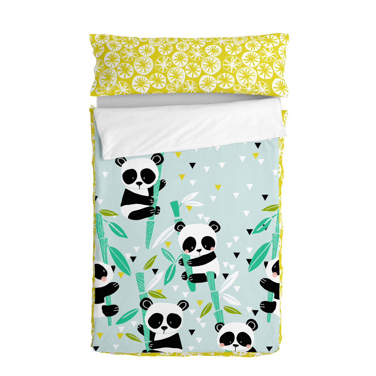 Vatteret sengetøj med lynlås HappyFriday Moshi Moshi Panda Garden Blue Blå 42 x 20 x 50 cm