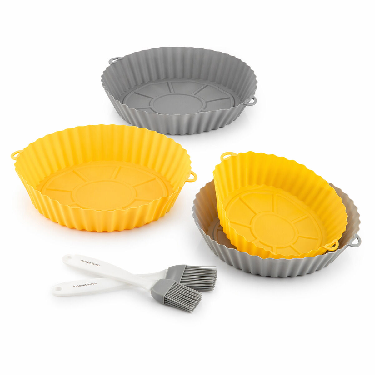 Pakke med 4 silikonekurve med håndtag til airfryer og 2 køkkenpensler InnovaGoods