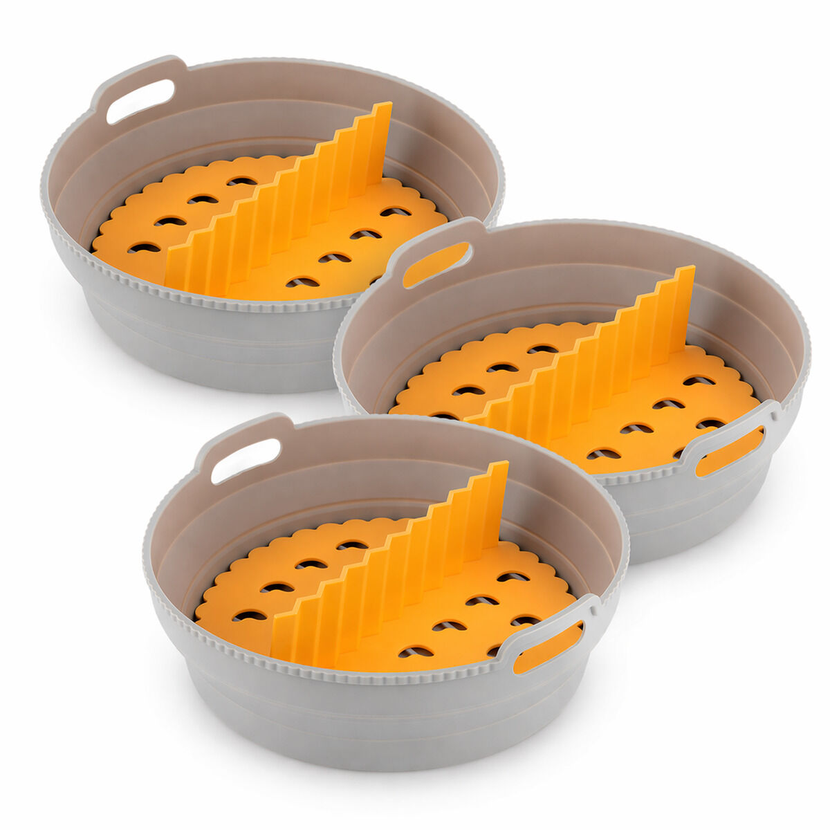 Pakke med sammenklappelige silikonenkurve med håndtag og skillevægge til luftfriture InnovaGoods (3 stk.)