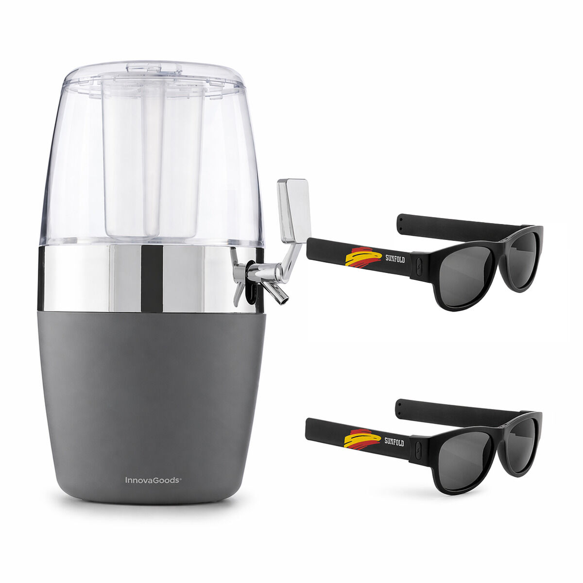 Pak Køledrikdispenser InnovaGoods og 2 Sammenrullelige Solbriller Sunfold Spain Black