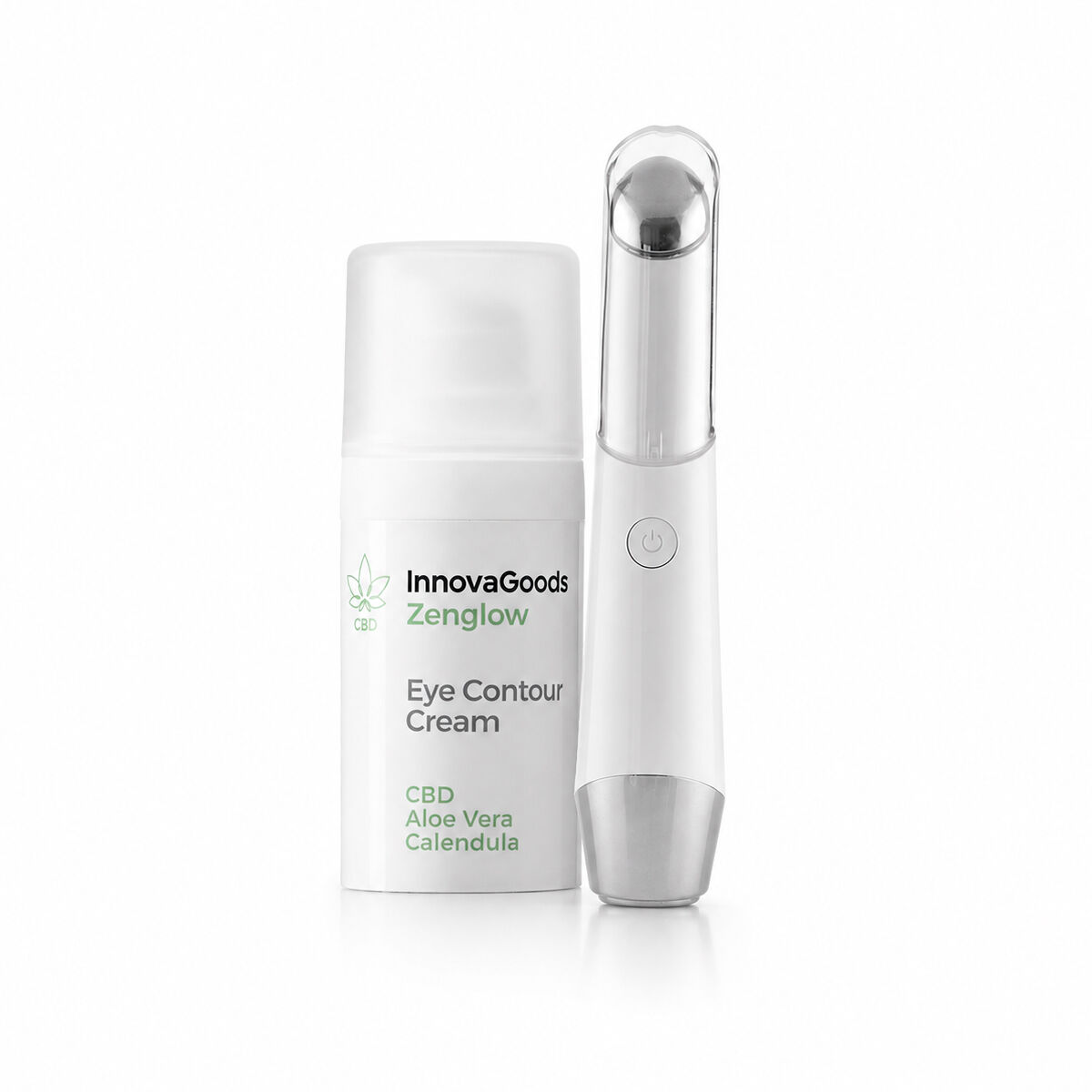 Pack Øjenmassager anti-age med lysterapi og termoterapi og Øjencreme CBD Zenglow 15 ml InnovaGoods